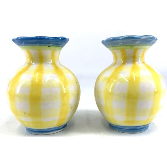 Kimberly Hodges Mini Vases Hallmark Lot of 2 Yellow Blue Porcelain 2.5" Vtg - Picture 4 of 7